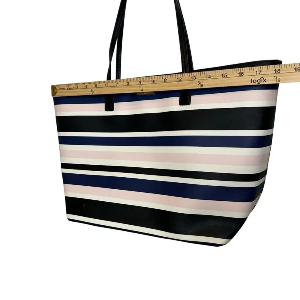 Kate Spade Tote Bag Black, Blue, & Pink Cruise Stripe Vinyl Zip Top Closure